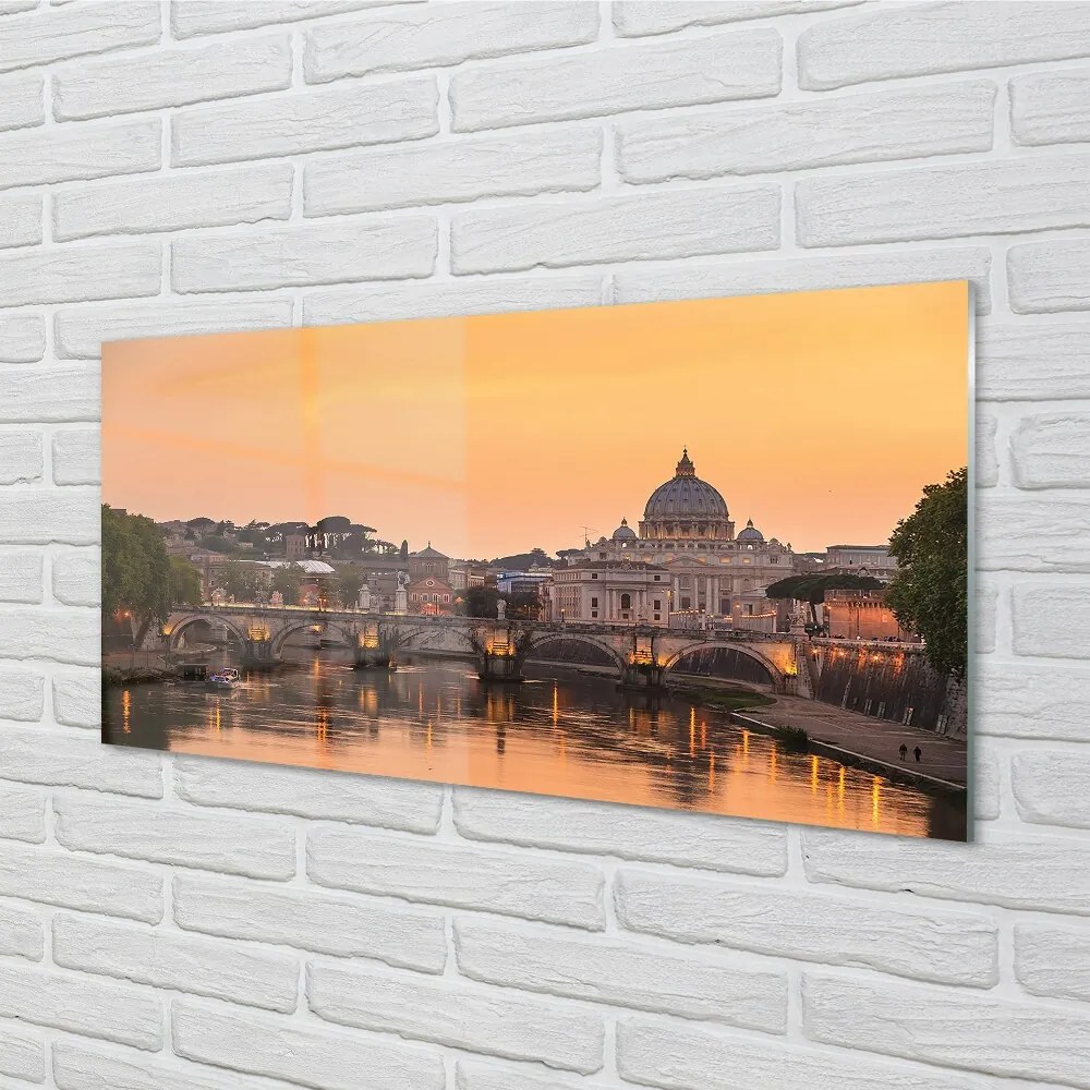 Sklenený obraz rieka Rím Sunset mosty budovy 100x50 cm