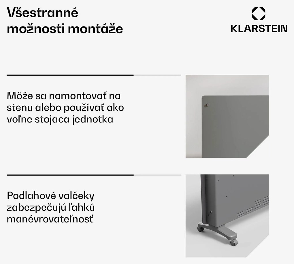 Klarstein Bansin Crystal Smart Konvektor 2500, 2500 W, Aplikácia, 5- 50 °C, LED displej, Dotykový displej