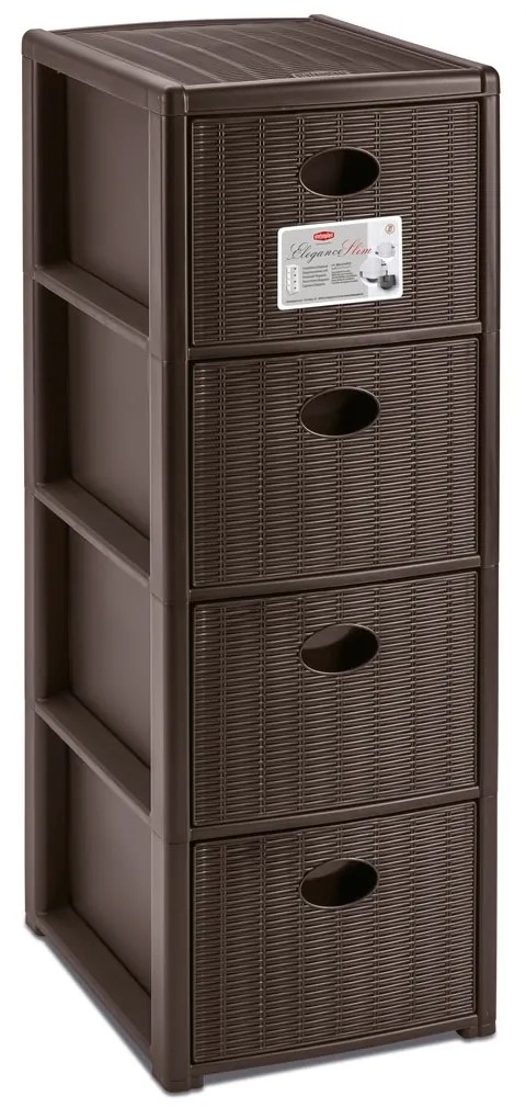 STEFANPLAST Úložný plastový regál Elegance Slim, 4 zásuvky, hnedý
