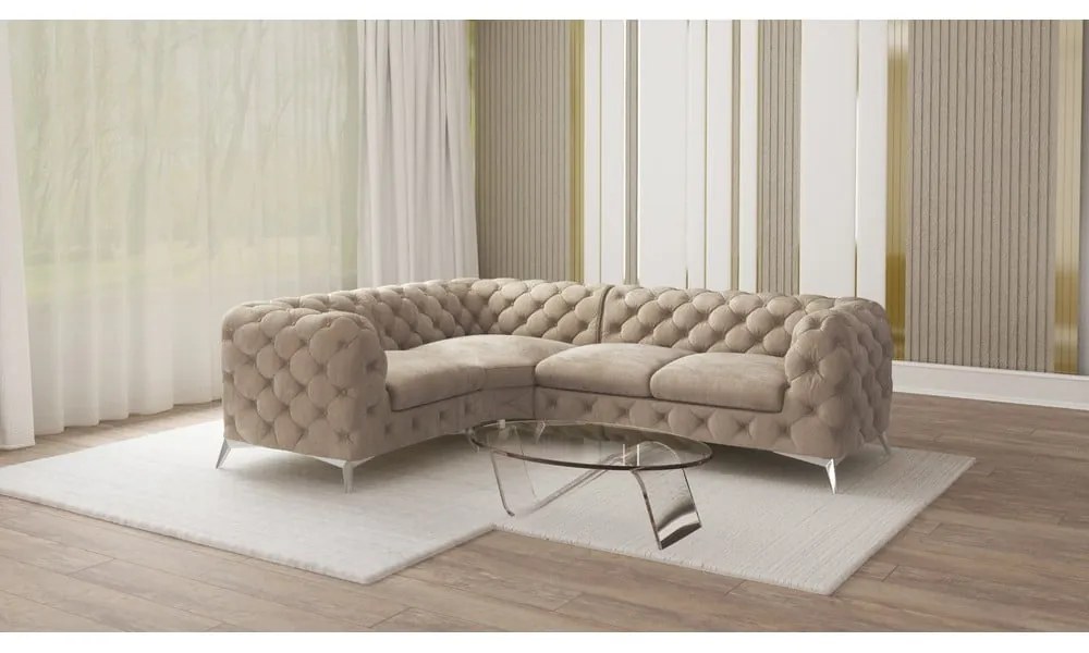 Sivobéžová zamatová rohová pohovka (ľavý roh/do L) Chelsea – Ropez