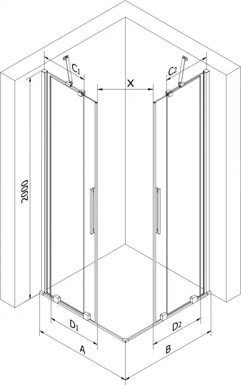 Mexen Velar Duo, sprchový kút s posuvnými dverami 100 x 100 cm, 8mm šedé sklo, zlatá matná, 871-100-100-42-55