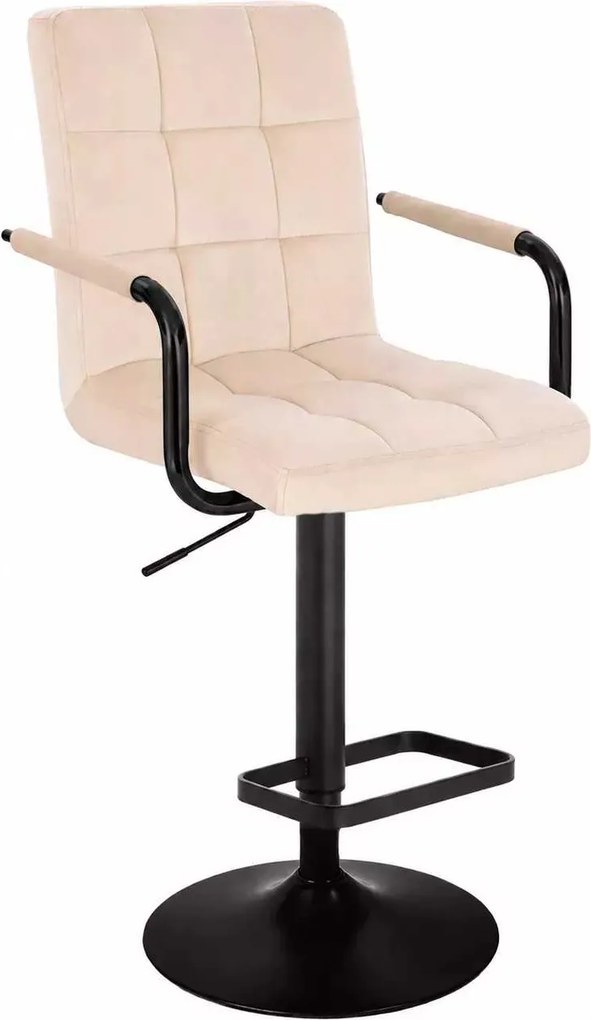 LuxuryForm DESIGN Barová stolička VERONA BLACK VELUR na čiernom tanieri - krémová