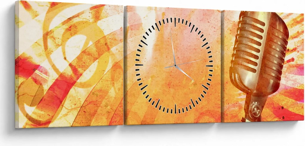Obraz - Retro mikrofón (s hodinami) (90x30 cm)