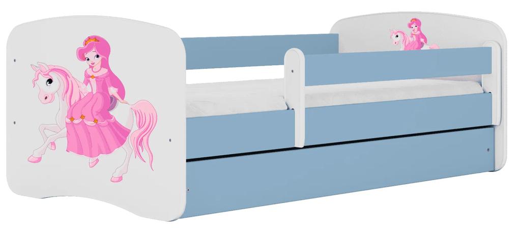 Letoss Detská posteľ BABY DREAMS 160/80- Princezná a koník II Modrá S matracom S uložným priestorom