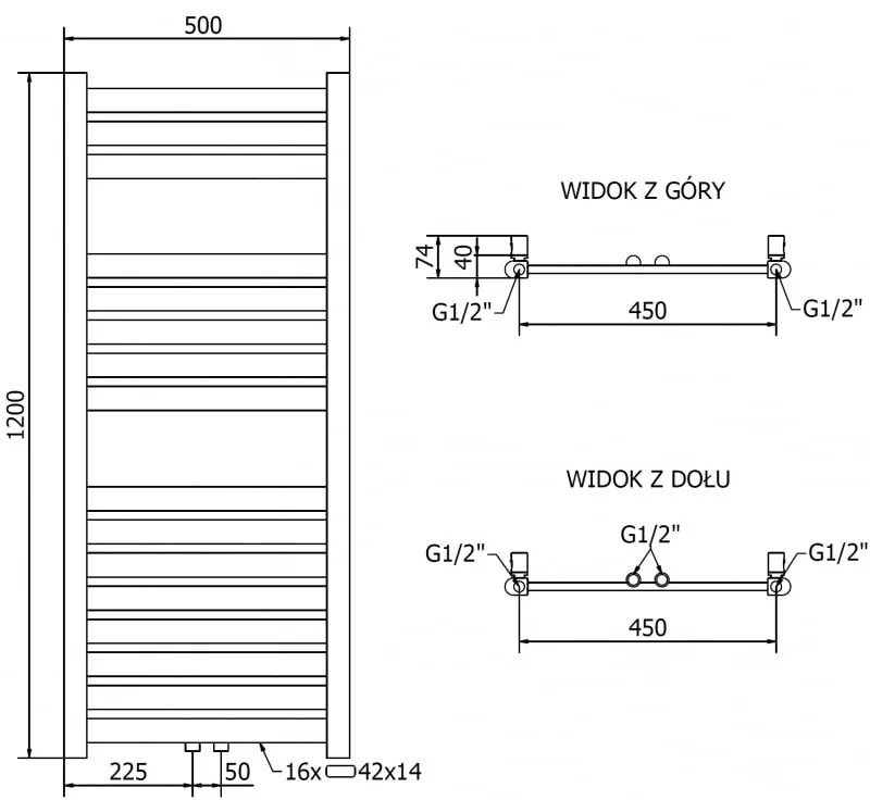 Mexen Uran vykurovacie teleso 1200 x 500 mm, 416 W, zlatá, W105-1200-500-00-50