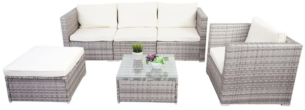 Polyratanová záhradná súprava Brescia - sivá, krémové vankúše