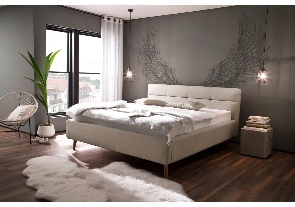 Béžová čalúnená dvojlôžková posteľ s úložným priestorom s roštom 160x200 cm Lotte – Meise Möbel