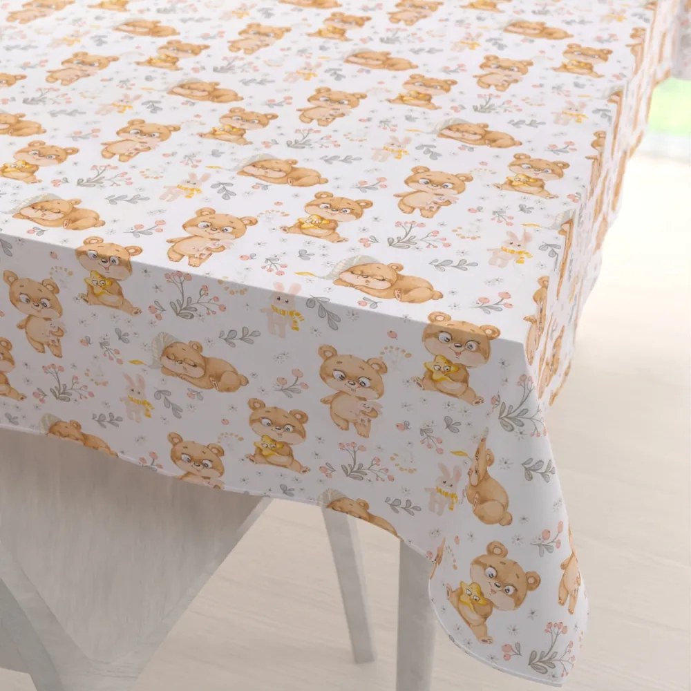 Biante Detský bavlnený obdĺžnikový obrus Sandra SA-524 Roztomilé medvedíky na bielom 60x100 cm