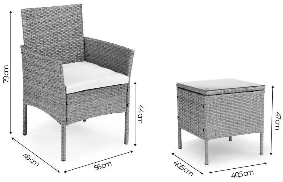 ZÁHRADNÝ SET CONO SLIM ŠEDÝ 2 x STOLIČKA + STOLÍK