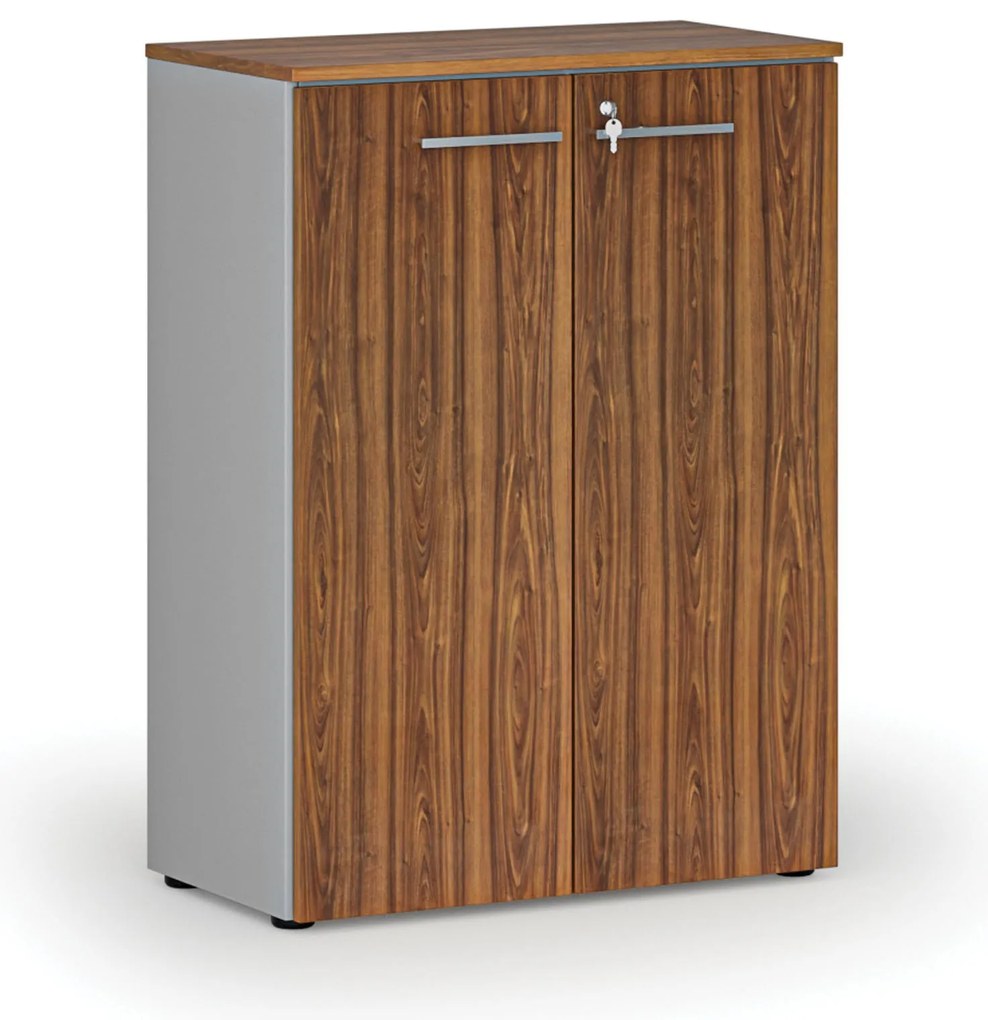 Kancelárska skriňa s dverami PRIMO GRAY, 800 x 420 x 1087 mm, sivá/orech