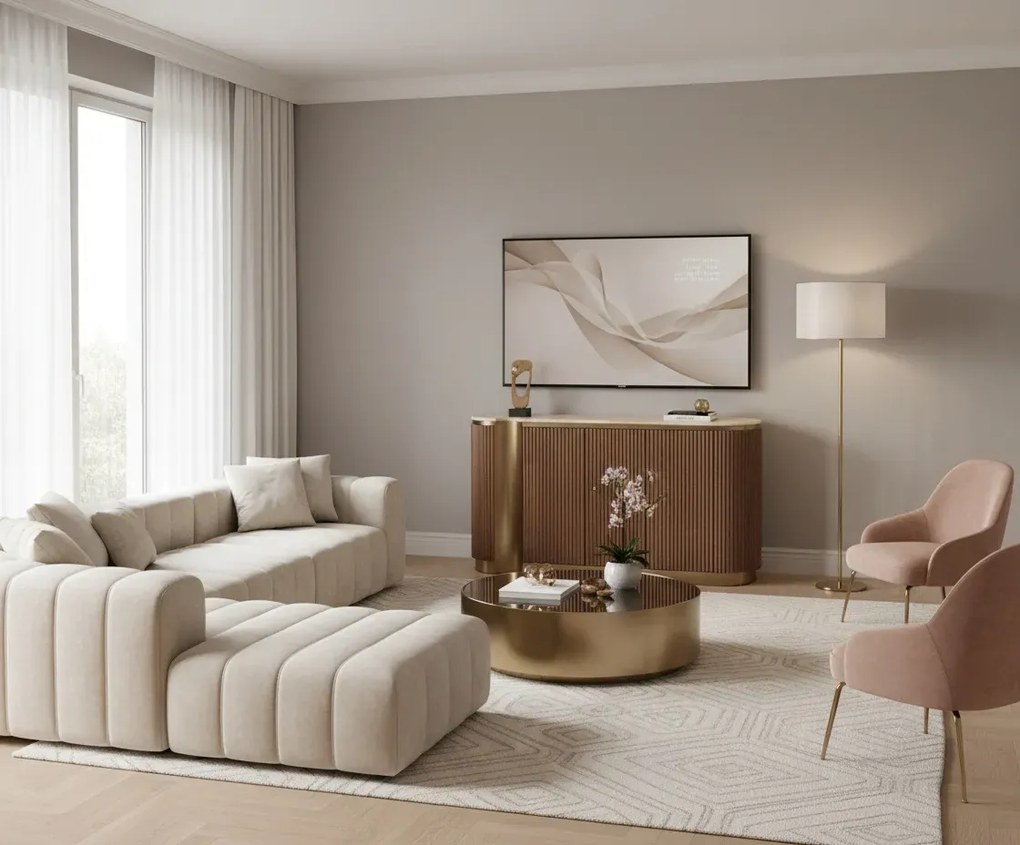 Komoda Stilig ST917 158 cm orech/zlatá/travertín