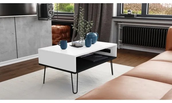 Konferenčný stôl s výklopnou doskou a policou HALIJA biela/čierna