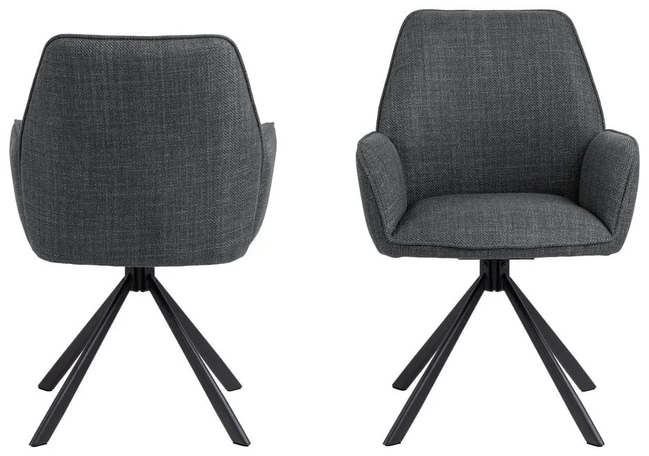Tmavosivé čalúnené jedálenské kreslá v súprave s podrúčkami 2 ks Glenda – Actona