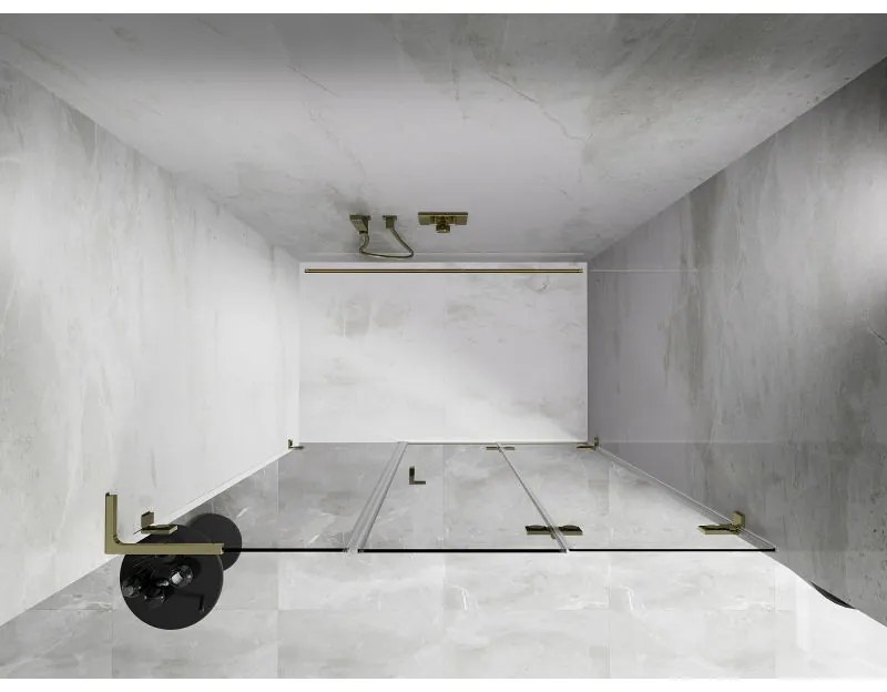 Mexen Lunar-F, L pravé skladacie sprchové dvere 135 cm, číre sklo, zlatý profil, 836SL-135-050-50-00-P