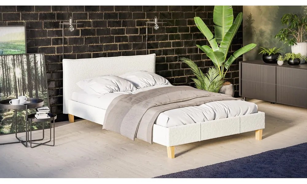 Krémová čalúnená dvojlôžková posteľ s roštom 140x200 cm Tina - Ropez