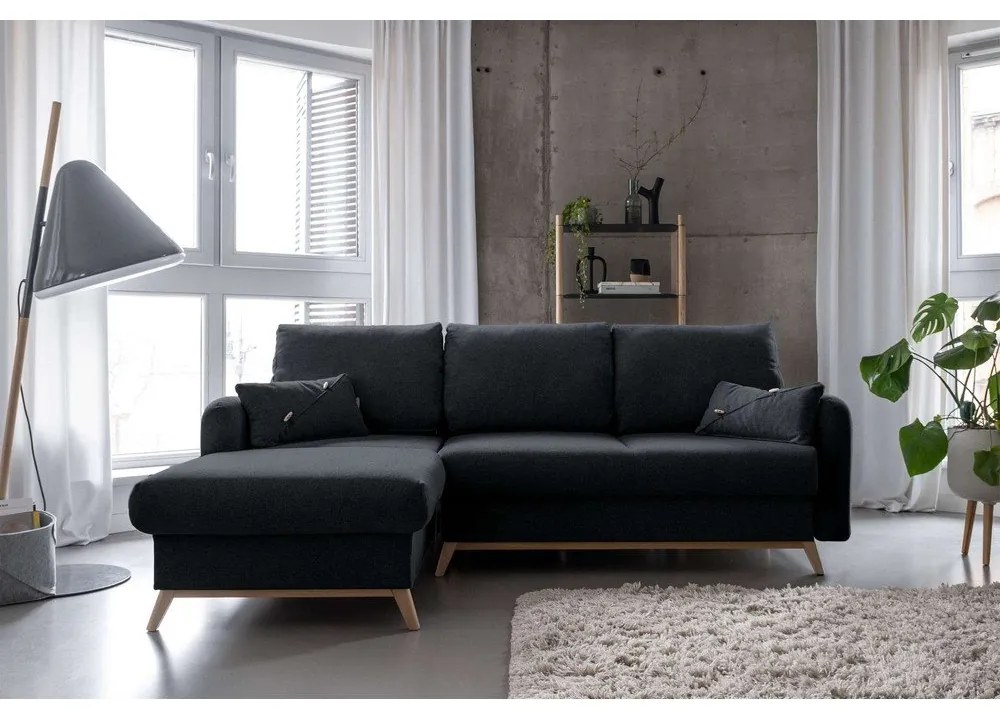 Tmavosivá rozkladacia rohová pohovka Miuform Scandic Lagom, ľavý roh