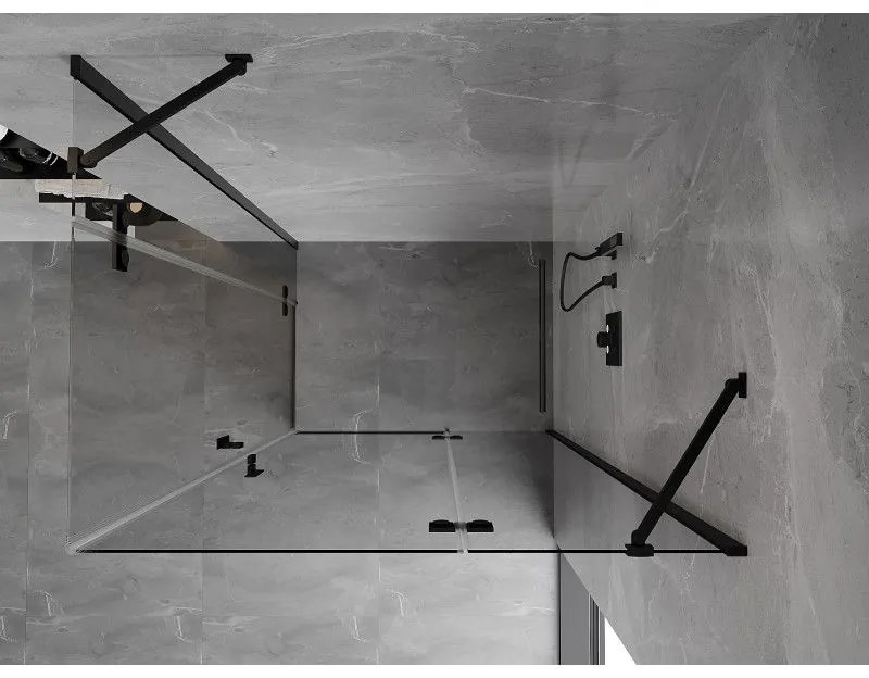 Mexen Mist-H Duo, 2-krídlový výklopný sprchový kút 70 x 120 cm, číre sklo, čierny profil, 8A5-070L-120P-70-00