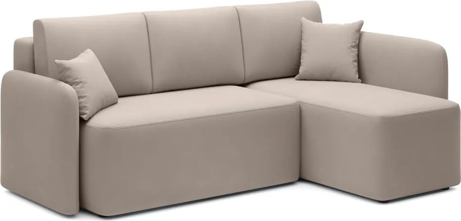 Béžová zamatová rozkladacia/s úložným priestorom rohová pohovka (pravý roh/s leňoškou) Hadson – ELTAP