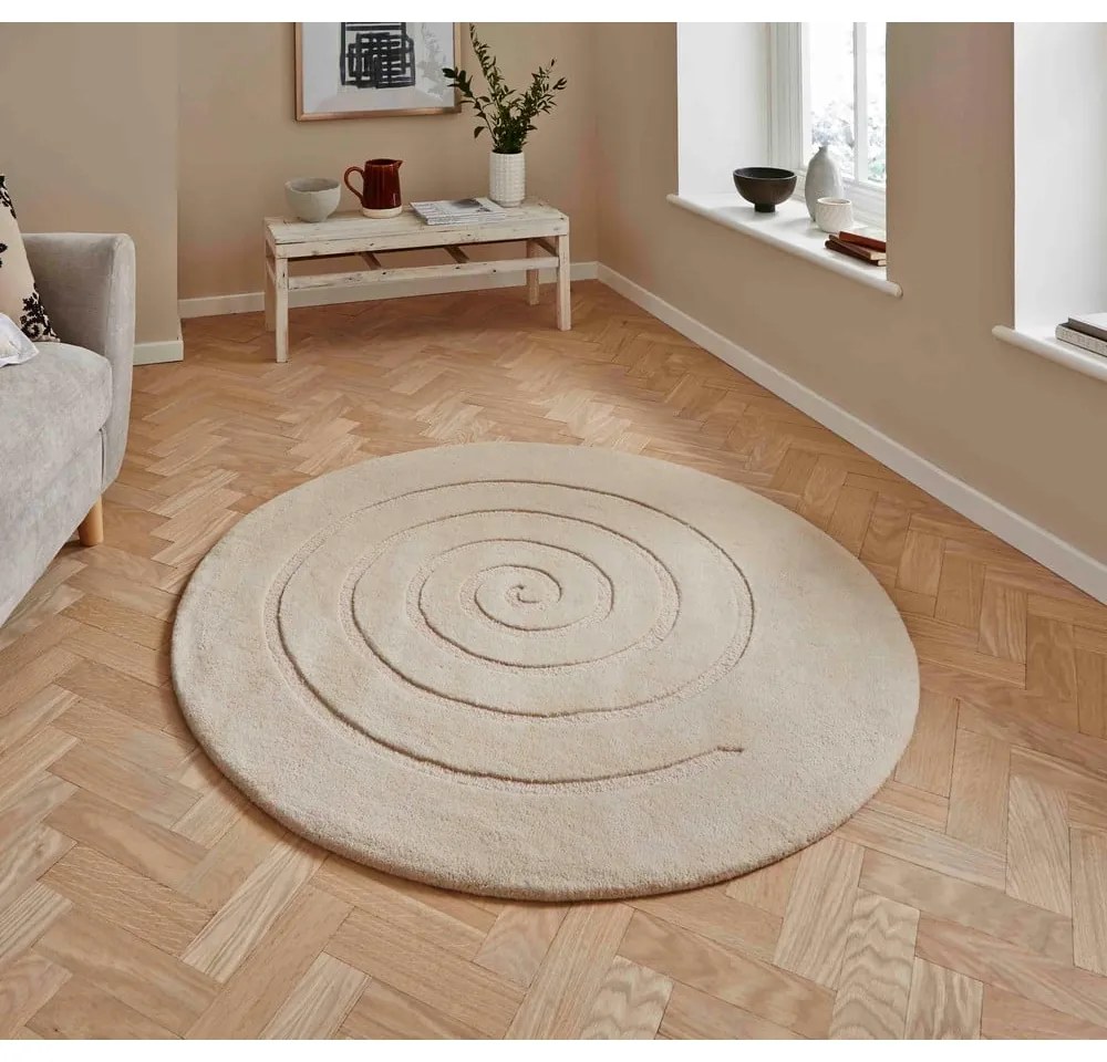 Krémovobiely vlnený koberec Think Rugs Spiral, ⌀ 180 cm