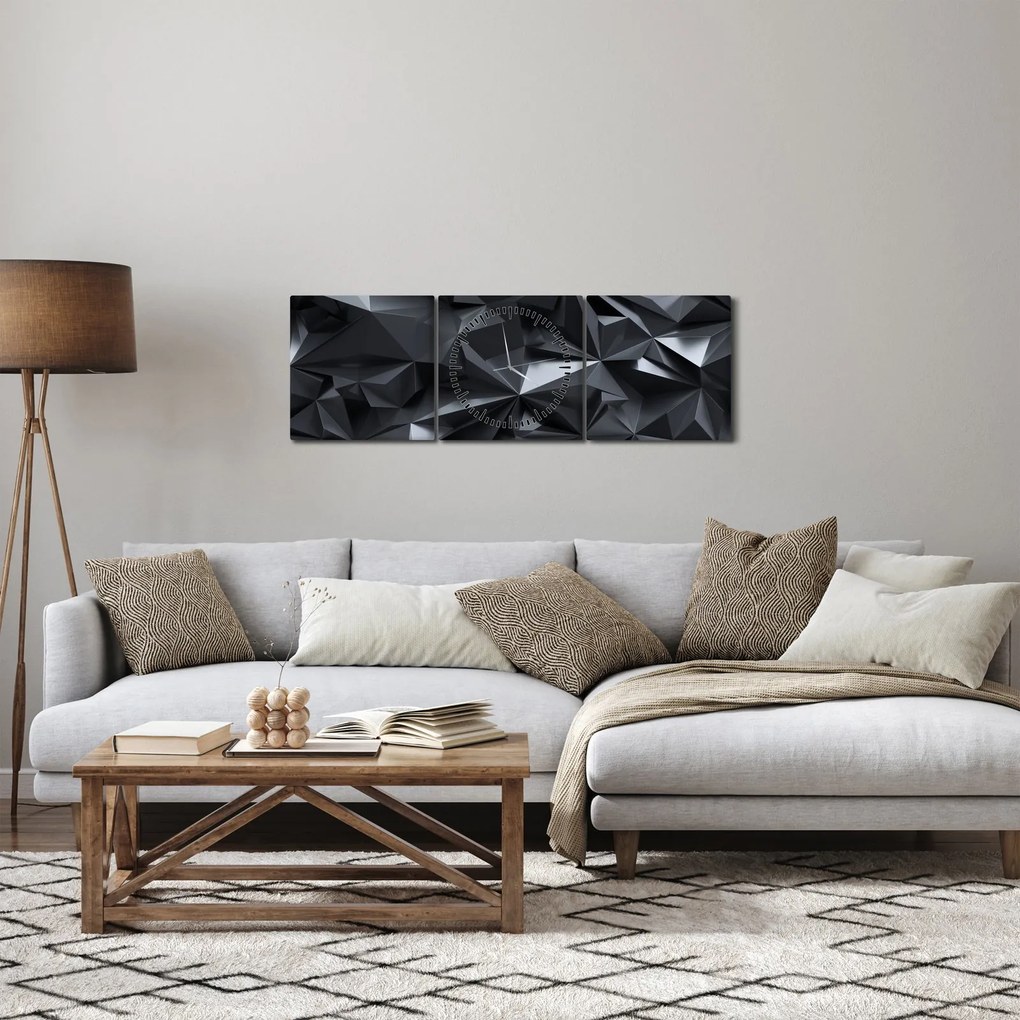 Obraz - Geometrická abstrakcia (s hodinami) (90x30 cm)