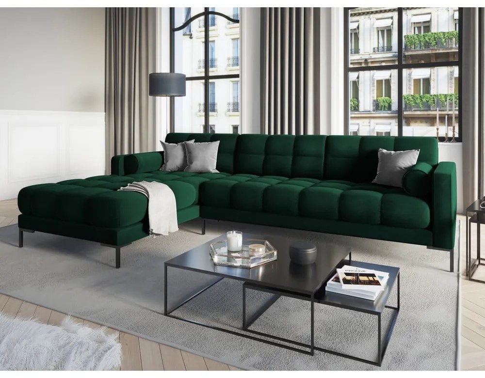 Tmavozelená zamatová rohová pohovka Cosmopolitan Design Bali, ľavý roh