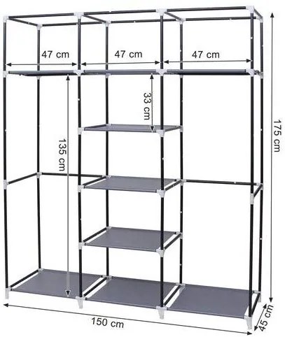 SONGMICS Šatník, látková, sivá, 150x175 cm