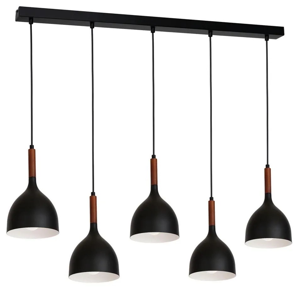 Luster na lanku NOAK WOOD 5xE27/15W/230V čierna/buk