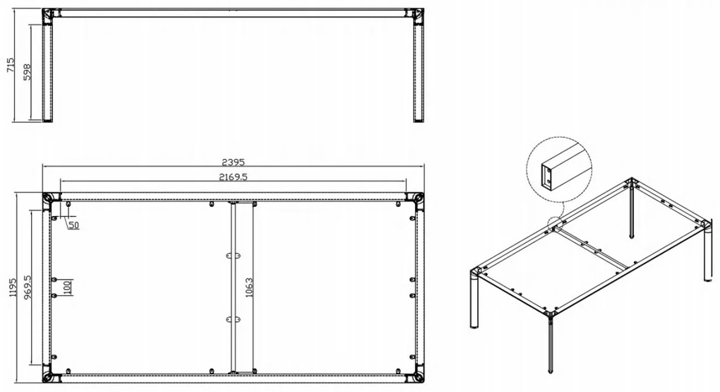 Rokovací stôl PRIMO INVITATION, 240x120 cm, breza + 2x stolná zásuvka TYP II, čierna