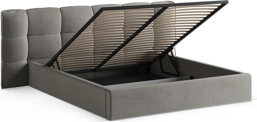 Sivá čalúnená dvojlôžková posteľ s úložným priestorom s roštom 160x200 cm Eric – Micadoni