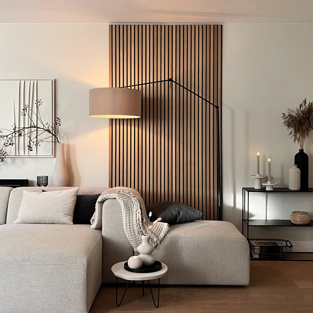 Stojaca lampa čierna so svetlohnedým tienidlom 50 cm nastaviteľná - Editor