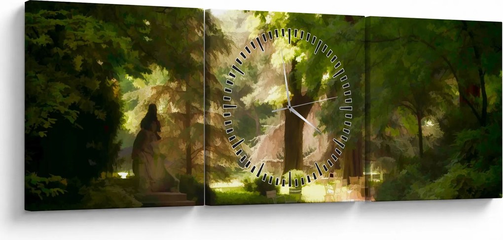 Obraz parku (s hodinami) (90x30 cm)