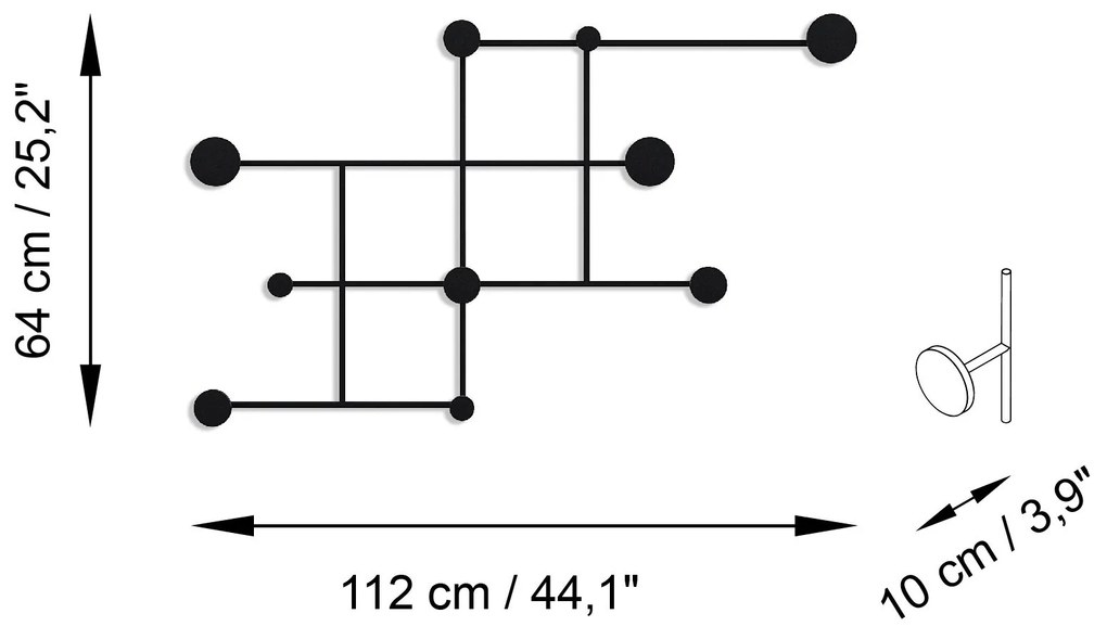 Nástenný kovový vešiak Fatara 112 cm čierny