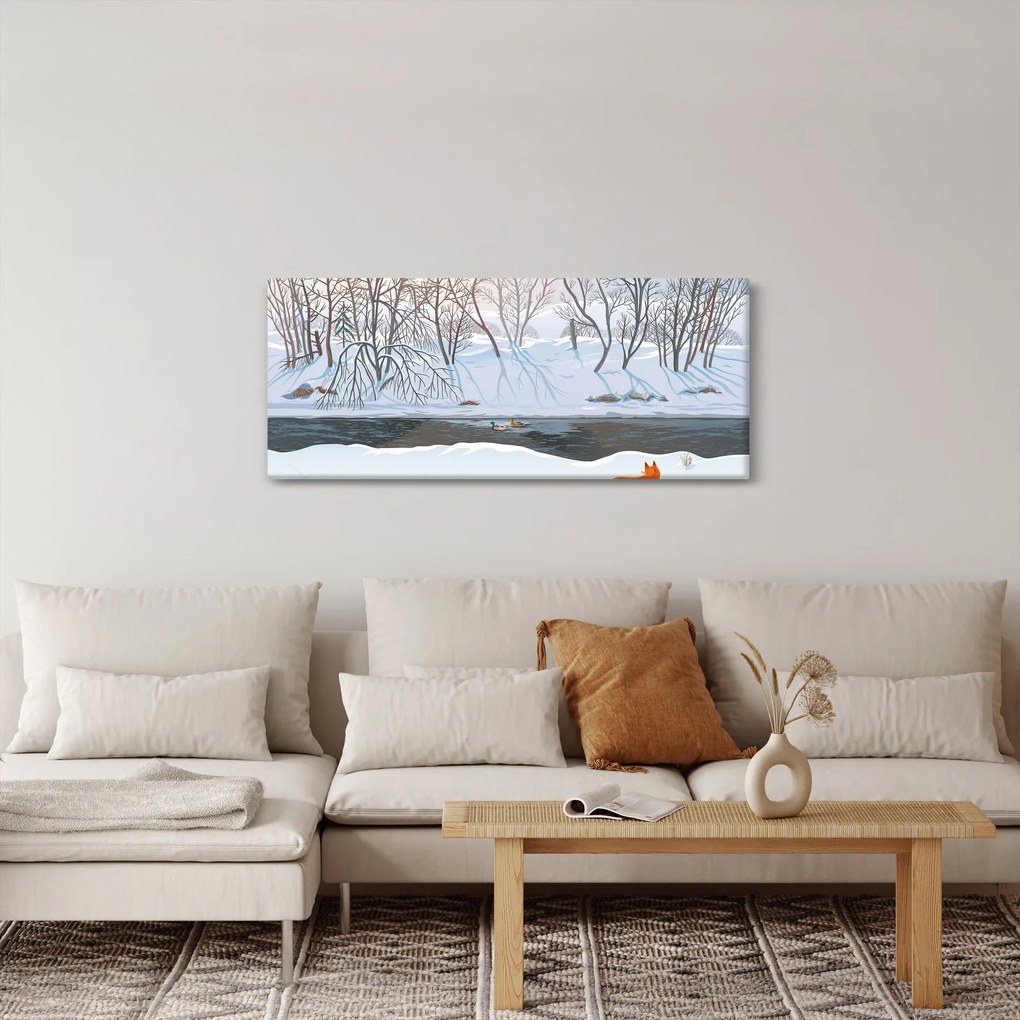Obraz - Líška v zimnej krajine (120x50 cm)