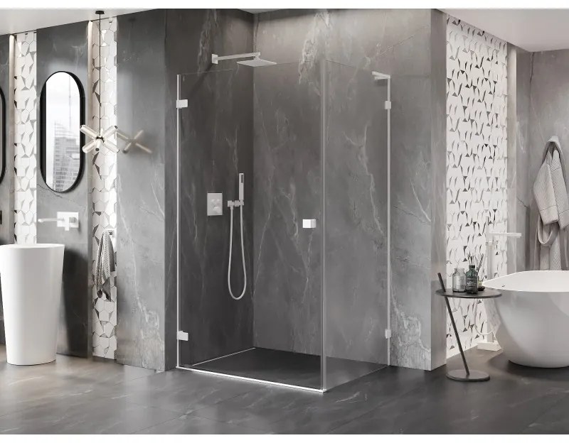 Mexen Lunar-B L, sklápací sprchový kút ľavý 85 x 70 cm, 8mm číre sklo, biely profil, 832L-085-070-20-00-L