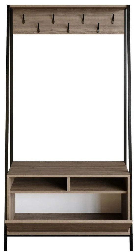 Vešiak s botníkom Devin Walnut and Black