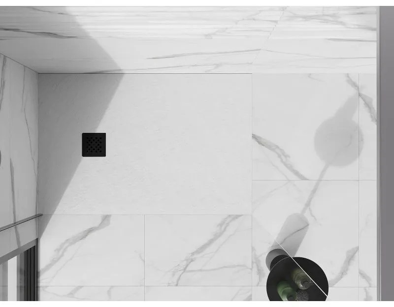 Mexen Stone+, obdĺžniková vanička z minerálneho kompozitu 120 x 90 cm, biela, čierna krytka, 44109012-B