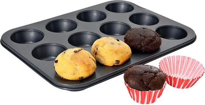 Kovová forma na 12 muffinov s papierovými košíčkami 72 ks