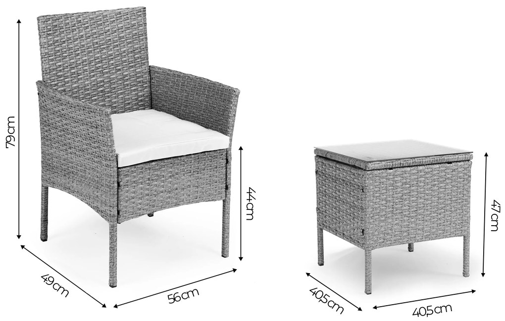 Set záhradného nábytku z technoratanu, sivá, MultiGarden