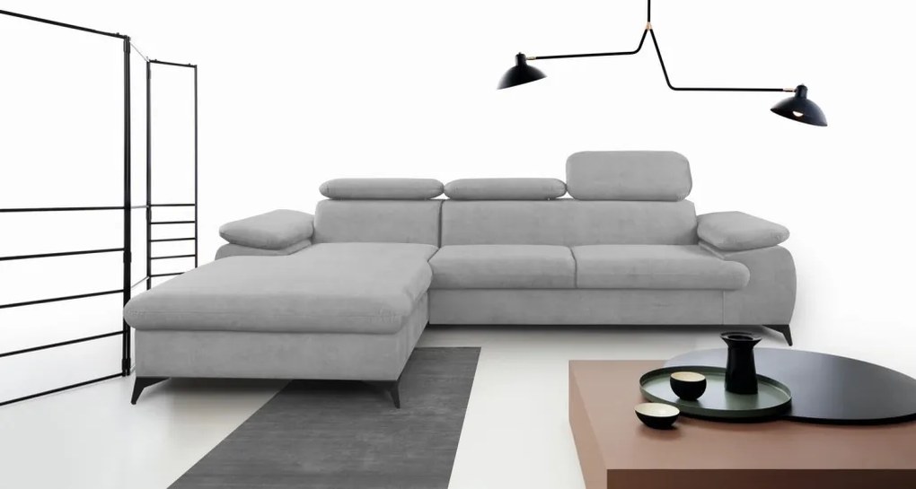 Rohová sedacia súprava Scala, svetlo šedá látka, ľavý roh