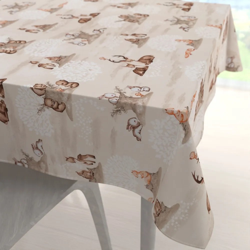 Biante Detský bavlnený štvorcový obrus Sandra SA-698 Hnedé lesné zvieratká na béžovom 60x60 cm