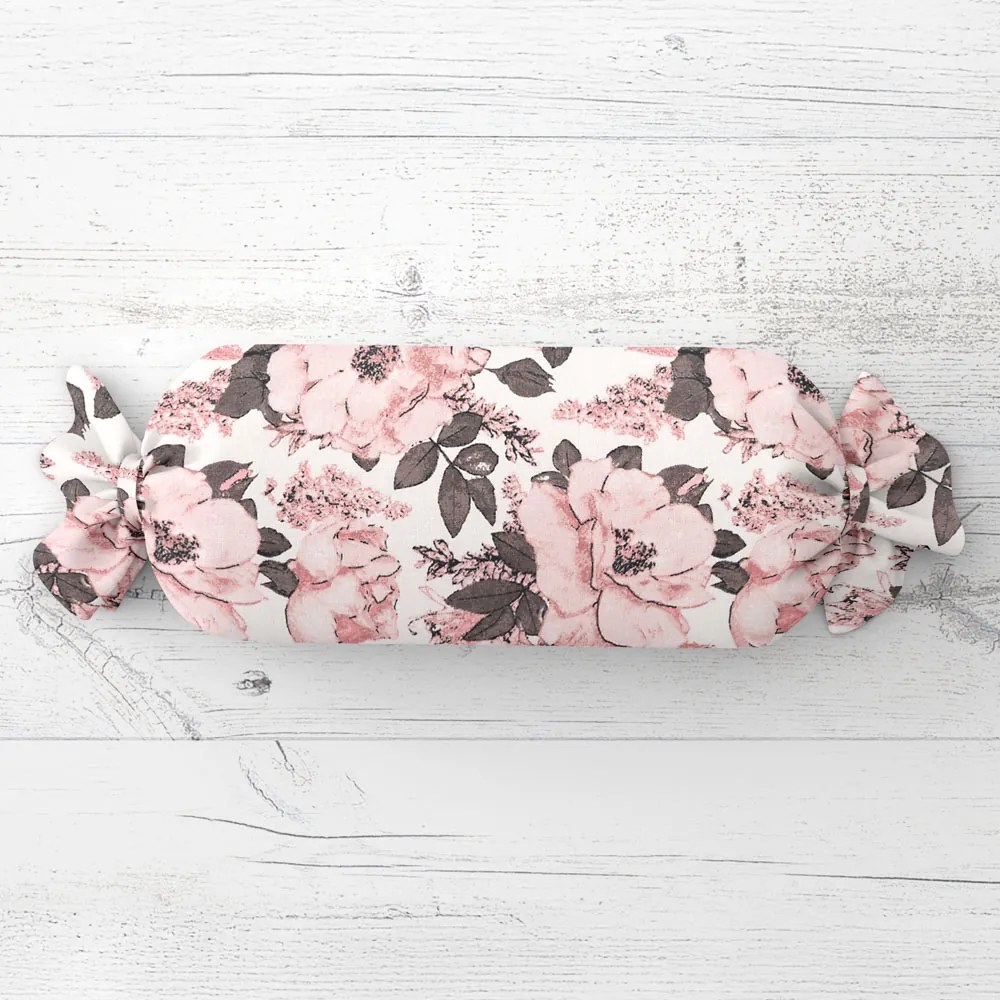 Biante Vankúš valec bonbon Sandra SA-549 Ružové ruže a puky na bielom 15x60 cm