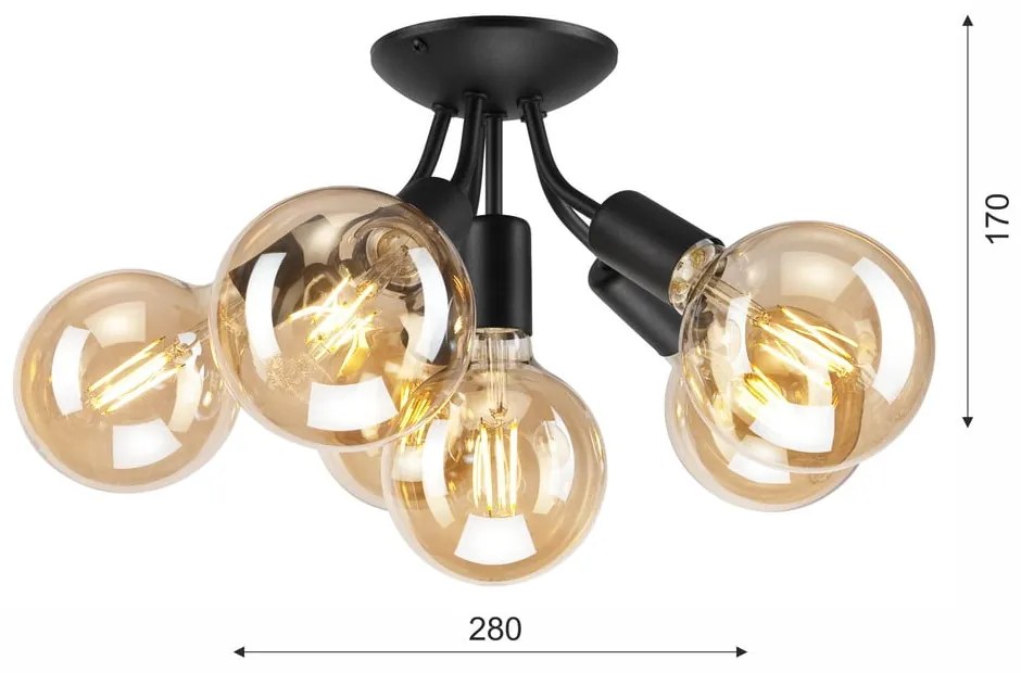 Čierne stropné svietidlo bez tienidla Viggo – LAMKUR