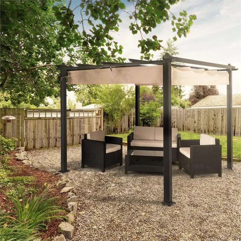 Pantheon, pergola, prístrešok, 3 x 3 m, hliník, strieška proti slnku, polyester, béžová