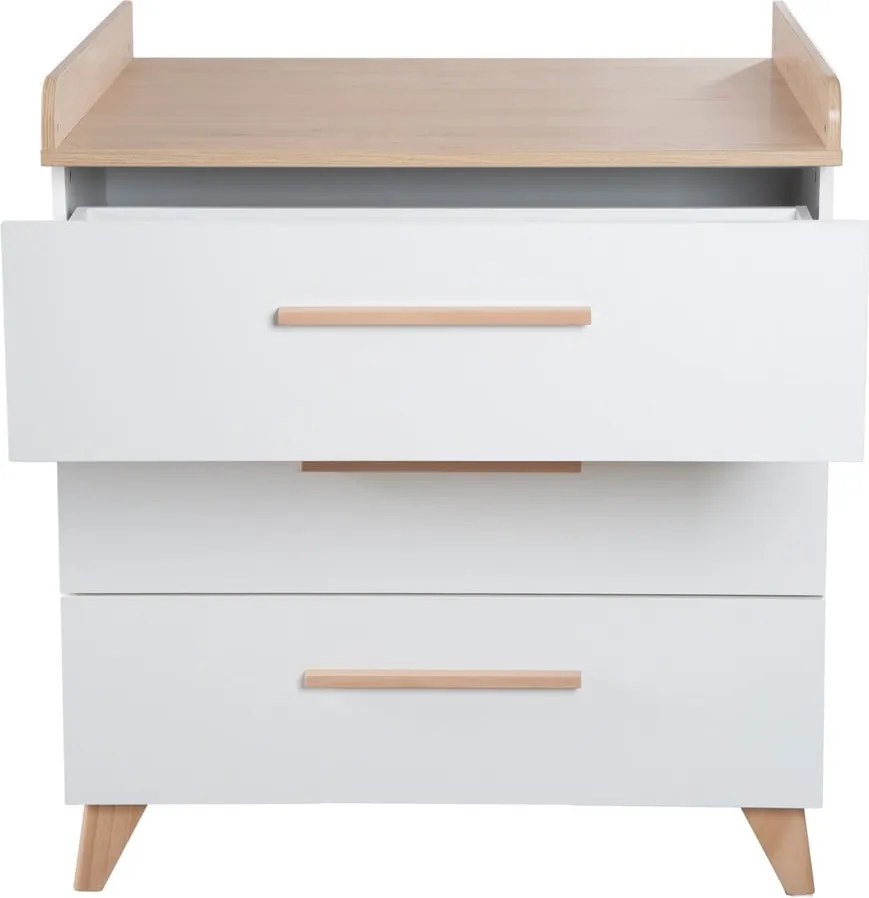 Biela detská komoda s prebaľovacím pultom v dekore duba 88,5x99x76 cm Léon – Roba