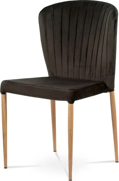 jedálenská stolička,strieborná zamatová látka, kov. podnož, 3D dekor dub
