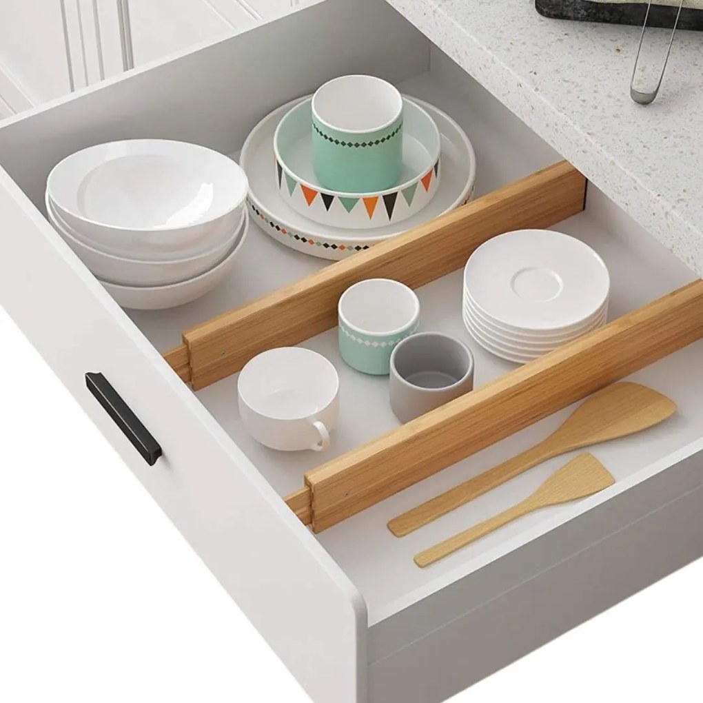 Priehradka / oddeľovač, organizér do zásuvky 2ks, bambus - nastaviteľná až 56 cm