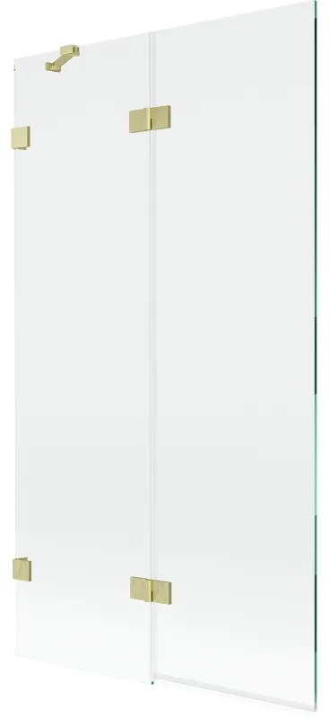 Mexen Lunar, 2-krídlová vaňová zástena ľavá 100 x 150 cm, číre sklo, zlatá matná, 897-100-100-55-00-L