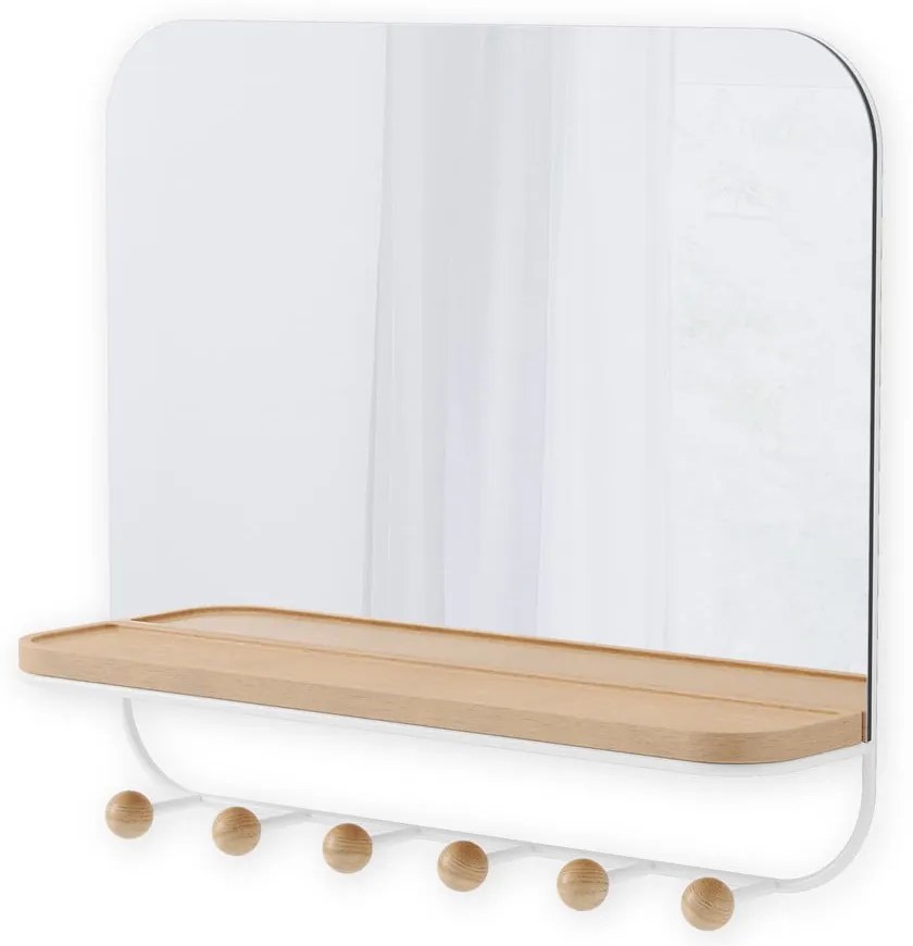 Biely prírodný nástenný vešiak z bukového dreva s poličkou Estique - Umbra