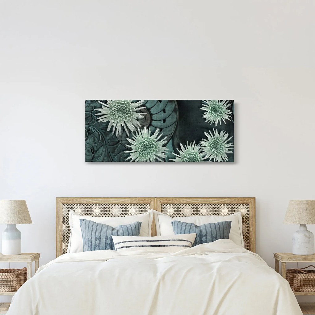Obraz - Zelené kvety (120x50 cm)