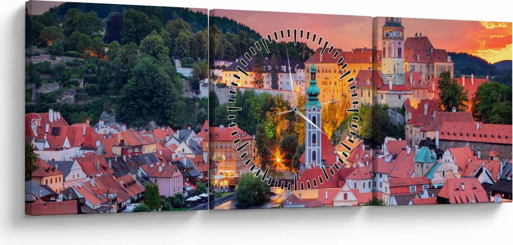 Obraz - Český Krumlov (s hodinami) (90x30 cm)